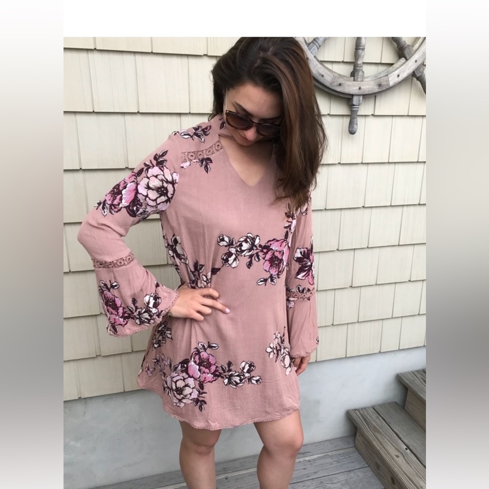 Blu Pepper Mauve Boho Floral Print Dress